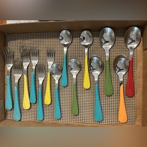 Lot of 14- Vintage Fiesta Swirl Flatware-Spoons & Forks Mixed Colors